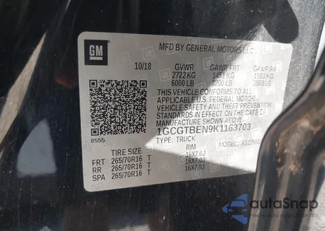 2019 Chevrolet Colorado Wt from USA, damaged, VIN 1GCGTBEN9K1163703